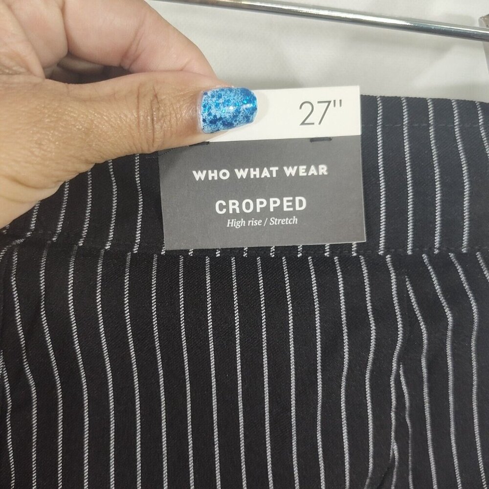 Who What Wear Cropped High Rise Stretch Pants Women Size 16W Black White Stripe - Picture 4 of 7